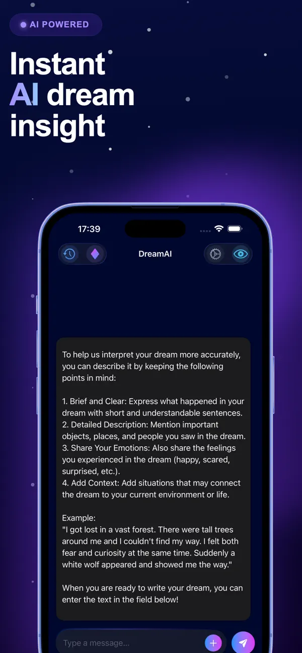 AI dream interpretation chat screen